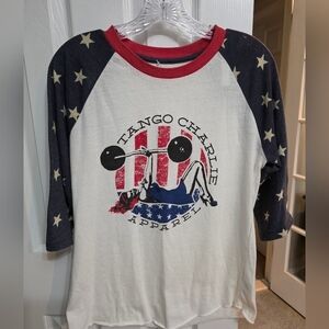 Woman's Raglan Tee in White, Navy & Red